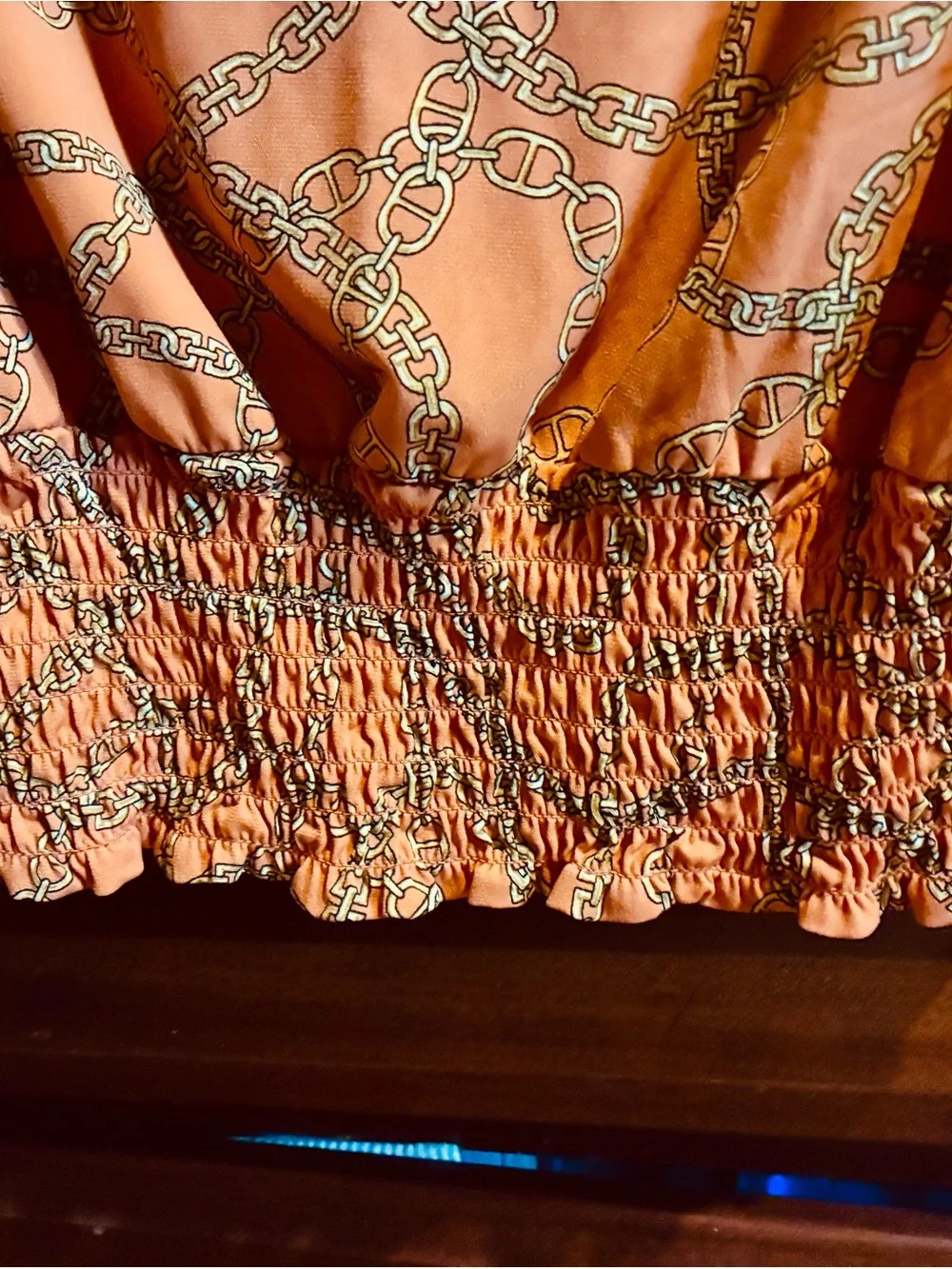 Michael Kors Orange Chain-Print V-Neck Blouse
